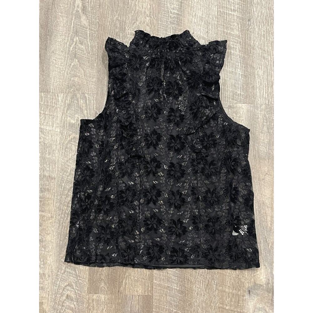 Cable & Gauge High Neck Black Lace Floral Sleeveless Top - NWT - Size L - Picture 4 of 7